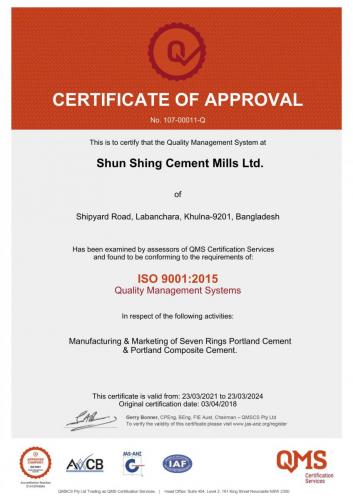 Certificate-ISO9001-Shun Shing Cement Mills Ltd. 2024