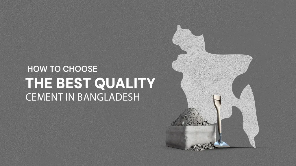 Cement pile with construction tools and Bangladesh map graphic representing best quality cement in Bangladesh