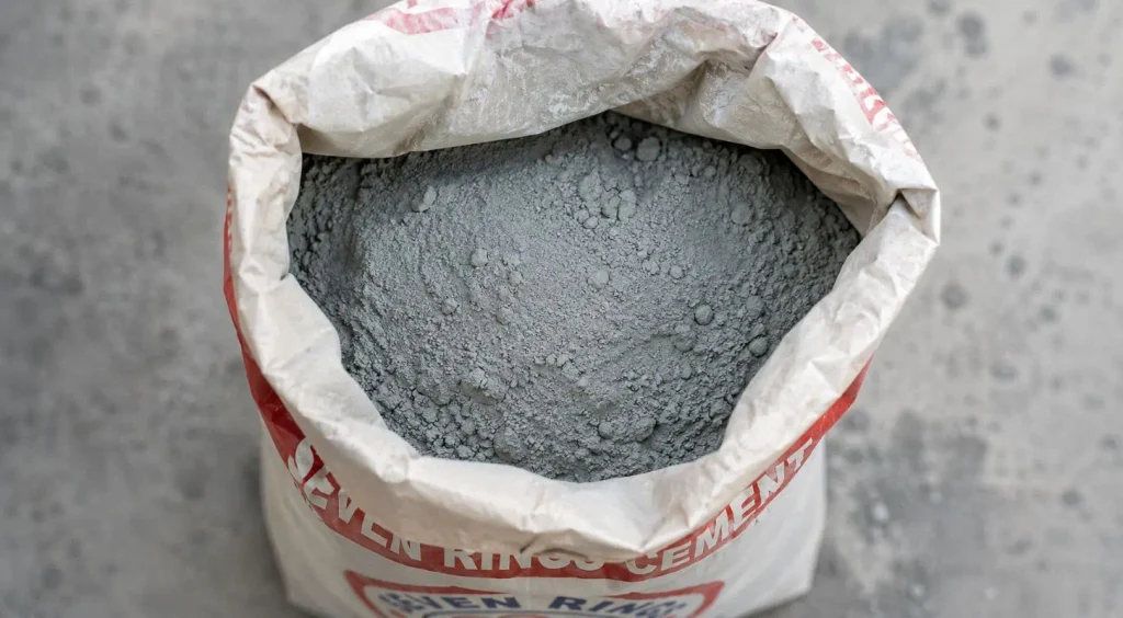 OPC vs PPC cement powder close-up inside an open cement bag