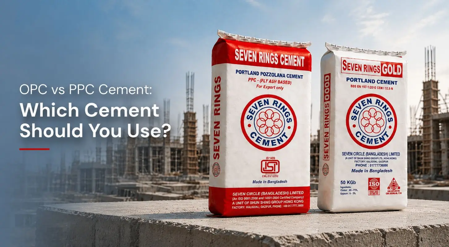 OPC vs PPC cement comparison showing Seven Rings Cement products for construction