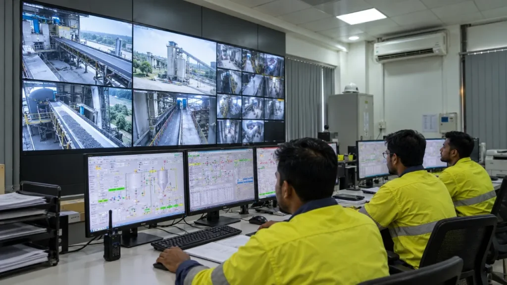 Quality control engineers monitoring cement manufacturing operations at Seven Rings, a cement company in Bangladesh.