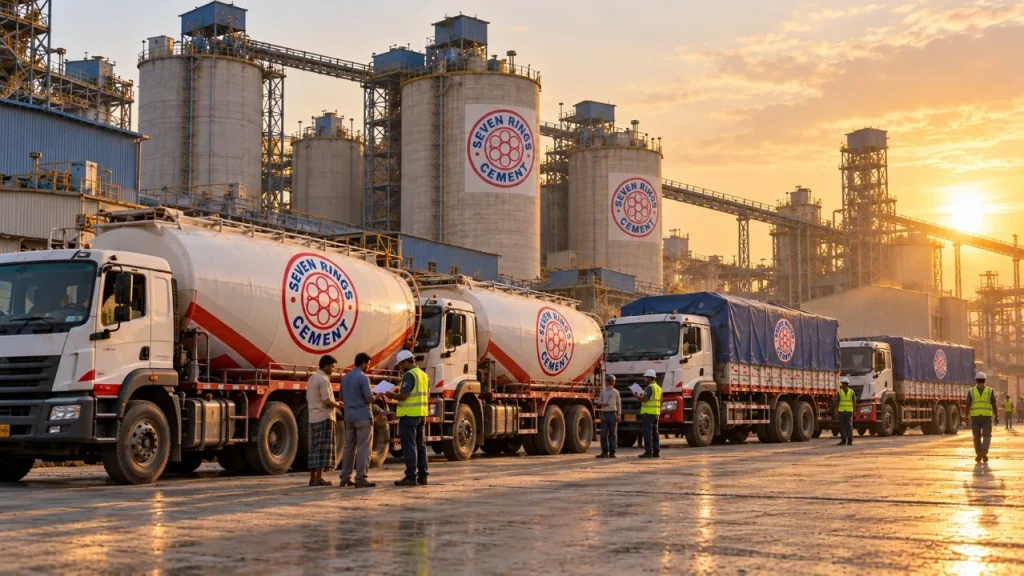 Seven Rings Cement manufacturing plant and distribution operations highlighting the production capacity of a cement company in Bangladesh.